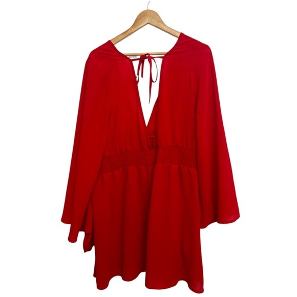 Cacique Swim Red Sheer Chiffon Tie Back Swim Dress Cover Up w/Pockets Sz 22/24 - Picture 3 of 9